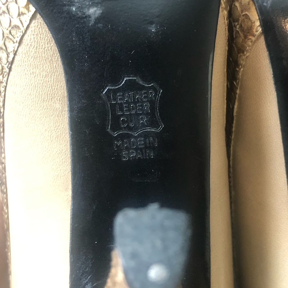 👠Christian Dior Vintage Tan Leather & Snakeskin-Textured Trim Heels -Size 7 👠 - Picture 11 of 16